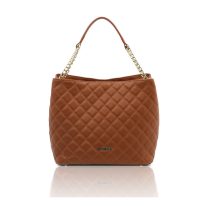 イタリア製フルグレインレザー・キルティング2WAYバッグ TL BAG、コニャック