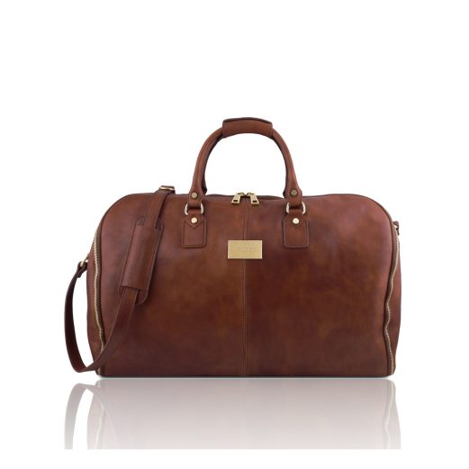 イタリア製ツヤ無しベジタブルタンニンレザーの旅行/衣装バッグ ANTIGUA、ブラウン