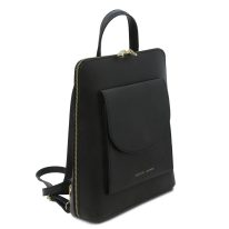 イタリア製ボ型押しレザー2WAYリュック＆ショルダーバッグ TL BAG、ブラック、詳細1