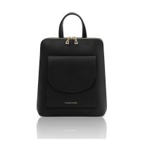 イタリア製シボ型押しレザー2WAYリュック＆ショルダーバッグ TL BAG、ブラック