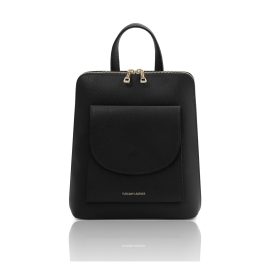 イタリア製シボ型押しレザー2WAYリュック&ショルダーバッグ TL BAG、ブラック