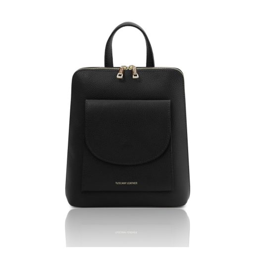 イタリア製シボ型押しレザー2WAYリュック＆ショルダーバッグ TL BAG、ブラック