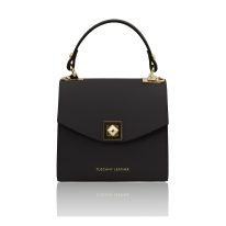イタリア製スムースボックスレザー2WAYミニハンドバッグ TL BAG、ブラック