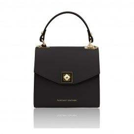 イタリア製スムースボックスレザー2WAYミニハンドバッグ TL BAG、ブラック
