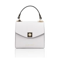 イタリア製スムースボックスレザー2WAYミニハンドバッグ TL BAG、ホワイト