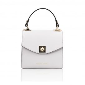 イタリア製スムースボックスレザー2WAYミニハンドバッグ TL BAG、ホワイト