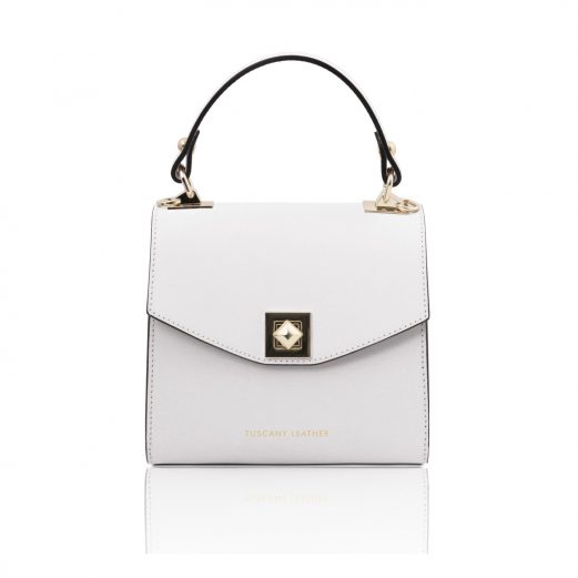 イタリア製スムースボックスレザー2WAYミニハンドバッグ TL BAG、ホワイト