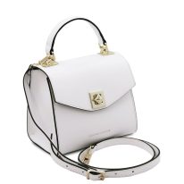 イタリア製スムースボックスレザー2WAYミニハンドバッグ TL BAG、ホワイト、詳細1