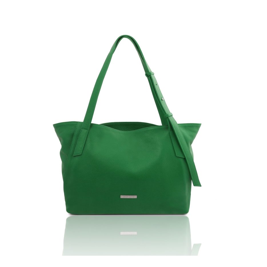 イタリア製シボ型押しやわらかいレザーのA4サイズトートバッグTL BAG、グリーン