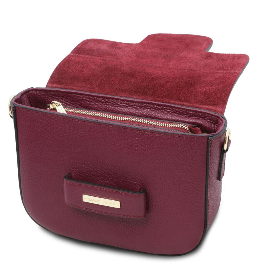 イタリア製シボ型押しレザーショルダーバッグ TL BAG、プラム、詳細3