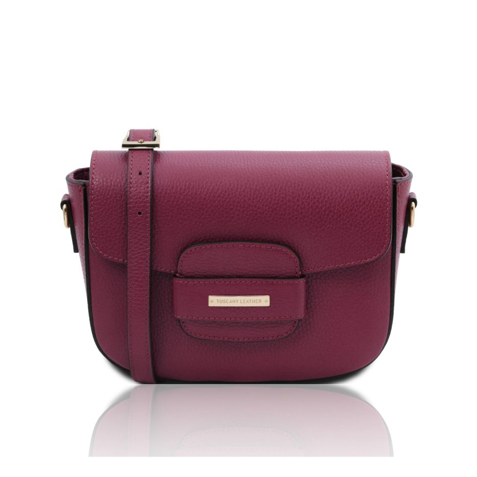 イタリア製シボ型押しレザーショルダーバッグ TL BAG、プラム