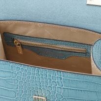 イタリア製クロコ型押しレザー2WAYミニハンドバッグ ATENA、ライトブルー、詳細4