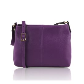イタリア製シボ型押しレザーのショルダーバッグ TL BAG、パープル