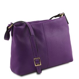 イタリア製シボ型押しレザーのショルダーバッグ TL BAG、パープル、詳細1
