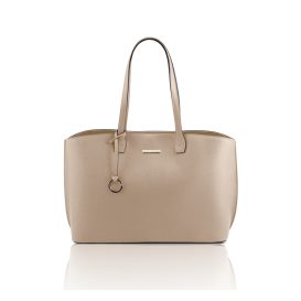 イタリア製シボ型押しレザートートバッグTL BAG、ライトトープ