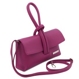 イタリア製シボ型押しレザーの2WAYクラッチ＆ショルダーバッグ TL BAG、プラム、詳細1