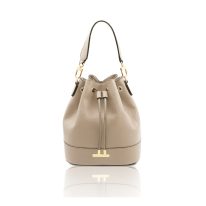 イタリア製シボ型押しレザー2WAY巾着バッグ TL BAG-2、ライトトープ