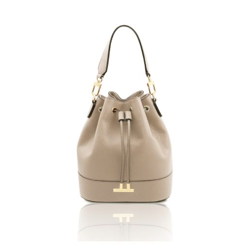 イタリア製シボ型押しレザー2WAY巾着バッグ TL BAG-2、ライトトープ