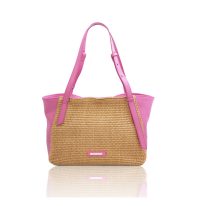 イタリア製 ストロー風＆シボ型押しレザーA4サイズトートバッグTL BAG、ピンク