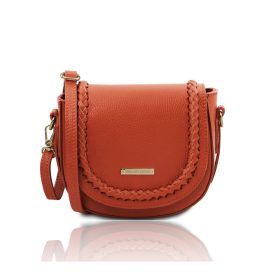 イタリア製シボ型押しレザーミニショルダーバッグ TL BAG、ブランデー