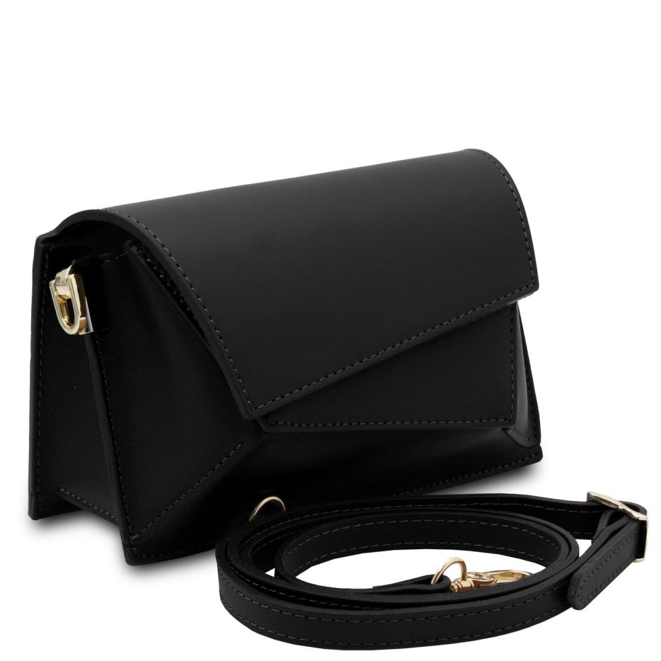 イタリア製スムースレザーショルダーバッグ TL BAG、ブラック、詳細1