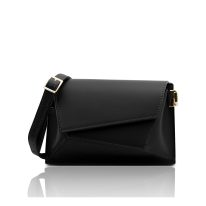 イタリア製スムースレザーショルダーバッグ TL BAG、ブラック