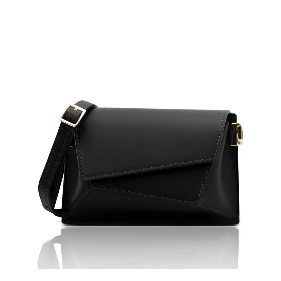 イタリア製スムースレザーショルダーバッグ TL BAG、ブラック