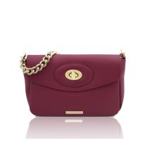 イタリア製シボ型押しゴールド＆レザー2本ストラップ2WAYショルダーバッグ TL BAG、プラム