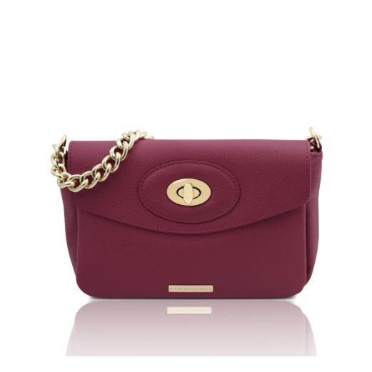 イタリア製シボ型押しゴールド＆レザー2本ストラップ2WAYショルダーバッグ TL BAG、プラム