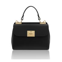 イタリア製スムースボックスレザー2WAYダブルフェイスのハンドバッグ ARMONIA、ブラック