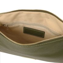 イタリア製シボ型押しレザーの2WAYクラッチ＆サコッシュバッグ TL BAG、フォレストグリーン、詳細2