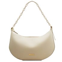 イタリア製シボ型押しレザー3WAY三日月バッグ LAURA、ベージュ、詳細2