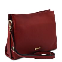 イタリア製シボ型押しレザーの編み込みハンドル2WAYショルダーバッグ TL BAG、レッド、詳細1