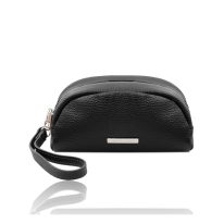 イタリア製シボ型押しレザーのポーチ TL BAG、ブラック
