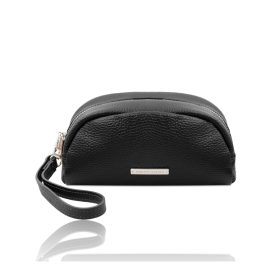 イタリア製シボ型押しレザーのポーチ TL BAG、ブラック