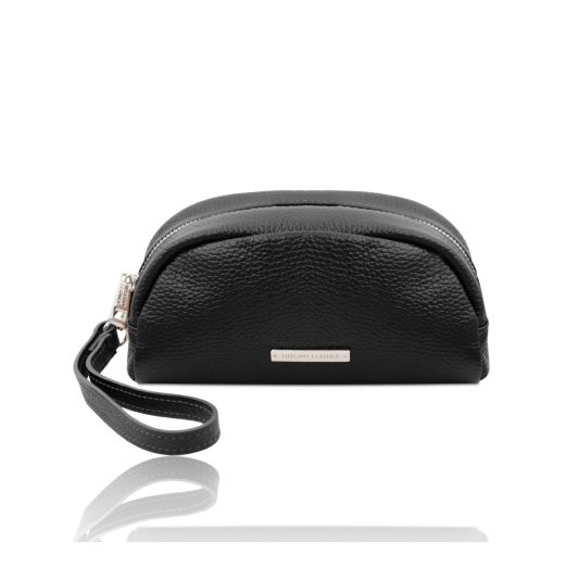 イタリア製シボ型押しレザーのポーチ TL BAG、ブラック
