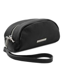 イタリア製シボ型押しレザーのポーチ TL BAG、ブラック、詳細1