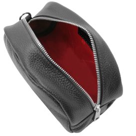 イタリア製シボ型押しレザーのポーチ TL BAG、ブラック、詳細3