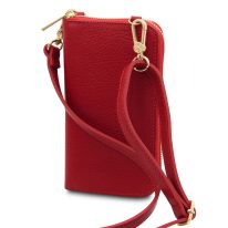 イタリア製シボ型押しレザーのスマホが入るお財布ショルダーバッグTL BAG、ルージュ、詳細2