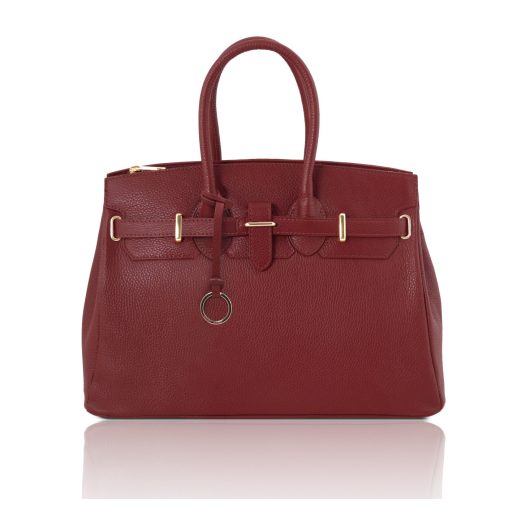 イタリア製 シボ型押しレザーのエレガントなハンドバッグTL BAG、レッド