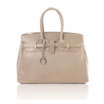 イタリア製 シボ型押しレザーのエレガントなハンドバッグTL BAG、ライトトープ