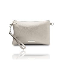 イタリア製メタリックレザーの2WAYクラッチ＆サコッシュバッグ TL BAG、シルバー
