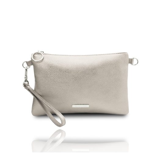 イタリア製メタリックレザーの2WAYクラッチ＆サコッシュバッグ TL BAG、シルバー