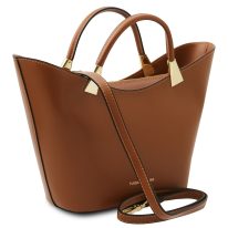 イタリア製スムースボックスレザー2WAYハンドバッグ TL BAG、コニャック、詳細1