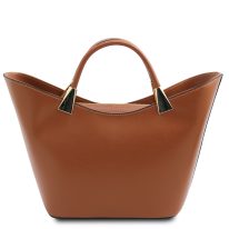 イタリア製スムースボックスレザー2WAYハンドバッグ TL BAG、コニャック、詳細2