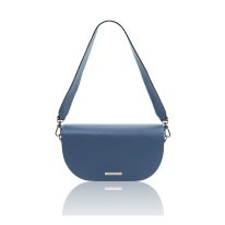 イタリア製2本長短ストラップつきショルダーバッグ TL BAG、ブルー