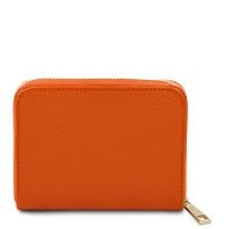 イタリア製シボ型押しレザーのラウンドタイプのミニ財布 KORE、オレンジ、詳細2