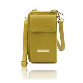 イタリア製シボ型押しレザーのスマホが入るお財布ショルダーバッグTL BAG、グリーン