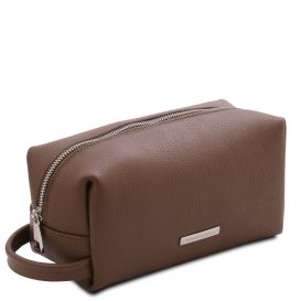 イタリア製 シボ型押しレザーのポーチ TL BAG-Lサイズ、ダークトープ、詳細1