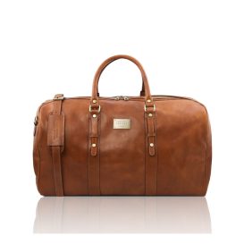 イタリア製ツヤ無しベジタブルタンニンレザーのボストンバッグ FRANCOFORTE(Lサイズ)、ナチュラル